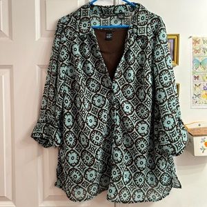 Y2K grunge fairy blue brown button down size 3X